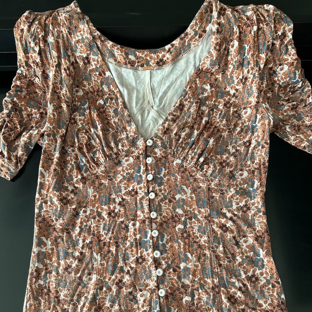 Free People Ruched Short Sleeve Button Down Top